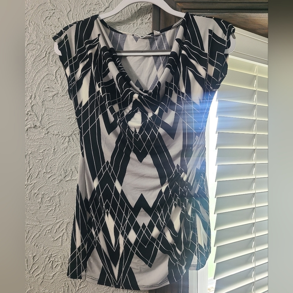 New York and Company Black and White Cowl Neck Blouse